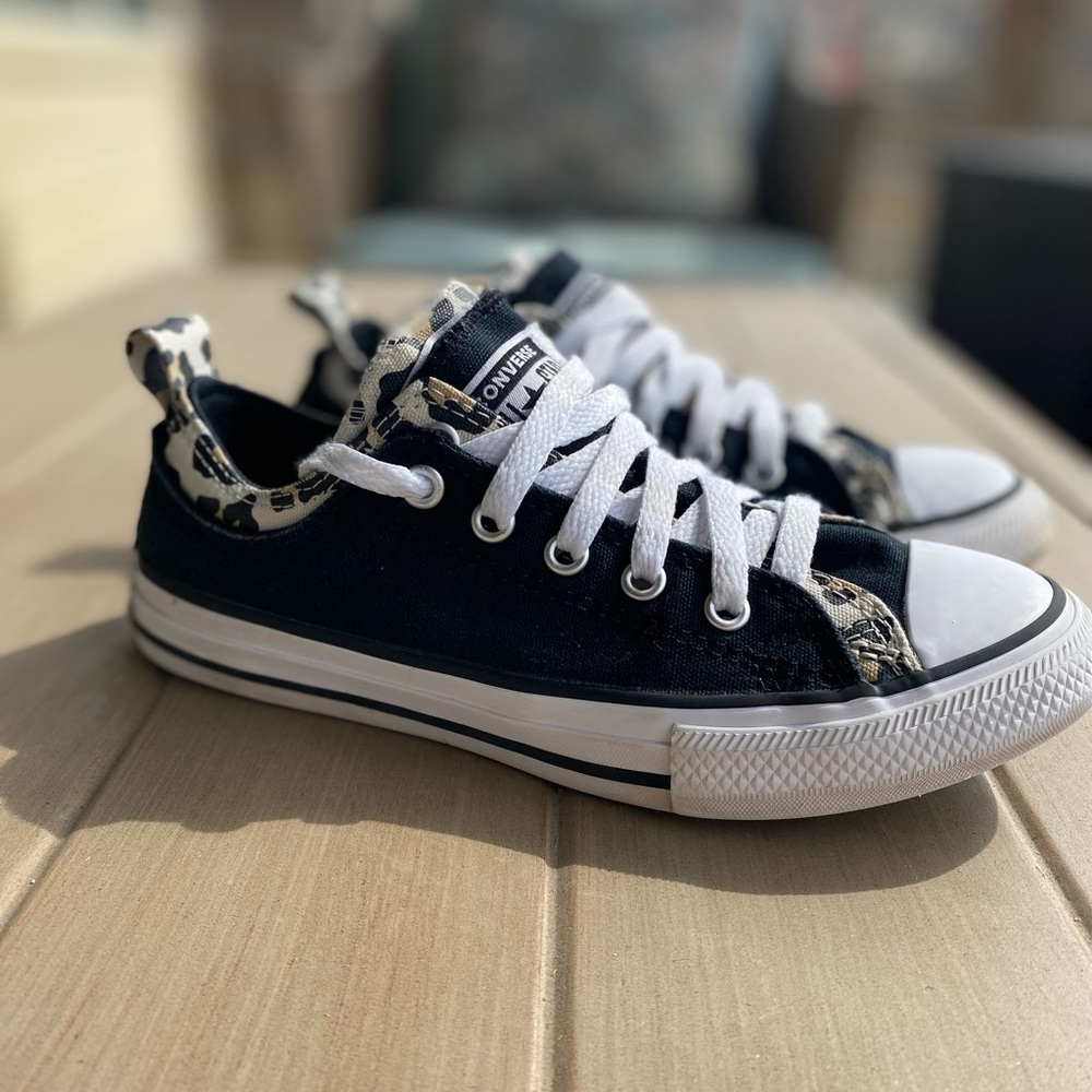 Girls black and animal print converse